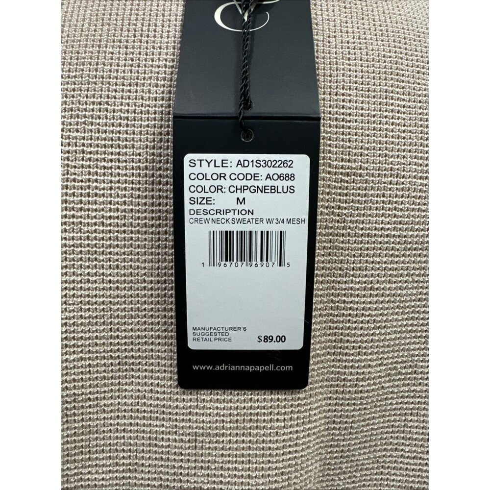 Adrianna Papell Women's Medium Crew Neck Sweater 3/4 Mesh Champagne Blush - Picture 8 of 16